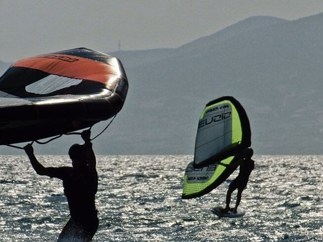 Wingfoiling at Beachfront, Naxos, Greece