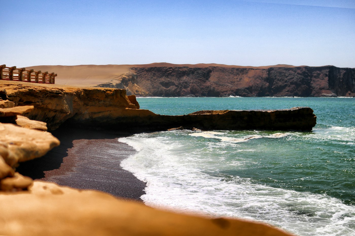 Kitesurfing in Paracas, Peru, desert coastline
